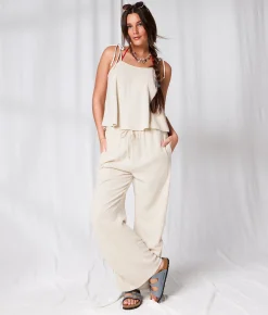 Bottoms | 33 Coastal Wide Leg Linen Blend Pant Oatmeal