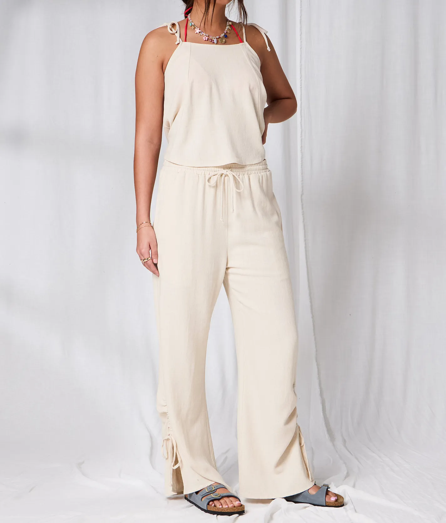 Bottoms | 33 Coastal Wide Leg Linen Blend Pant Oatmeal