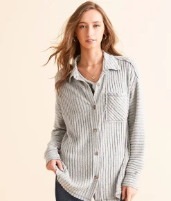 Tops | BKE Wide Ribbed Shirt Vetiver Heather