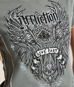 Tops | Affliction Widowmaker Baby Cropped T-Shirt Gravel Grey
