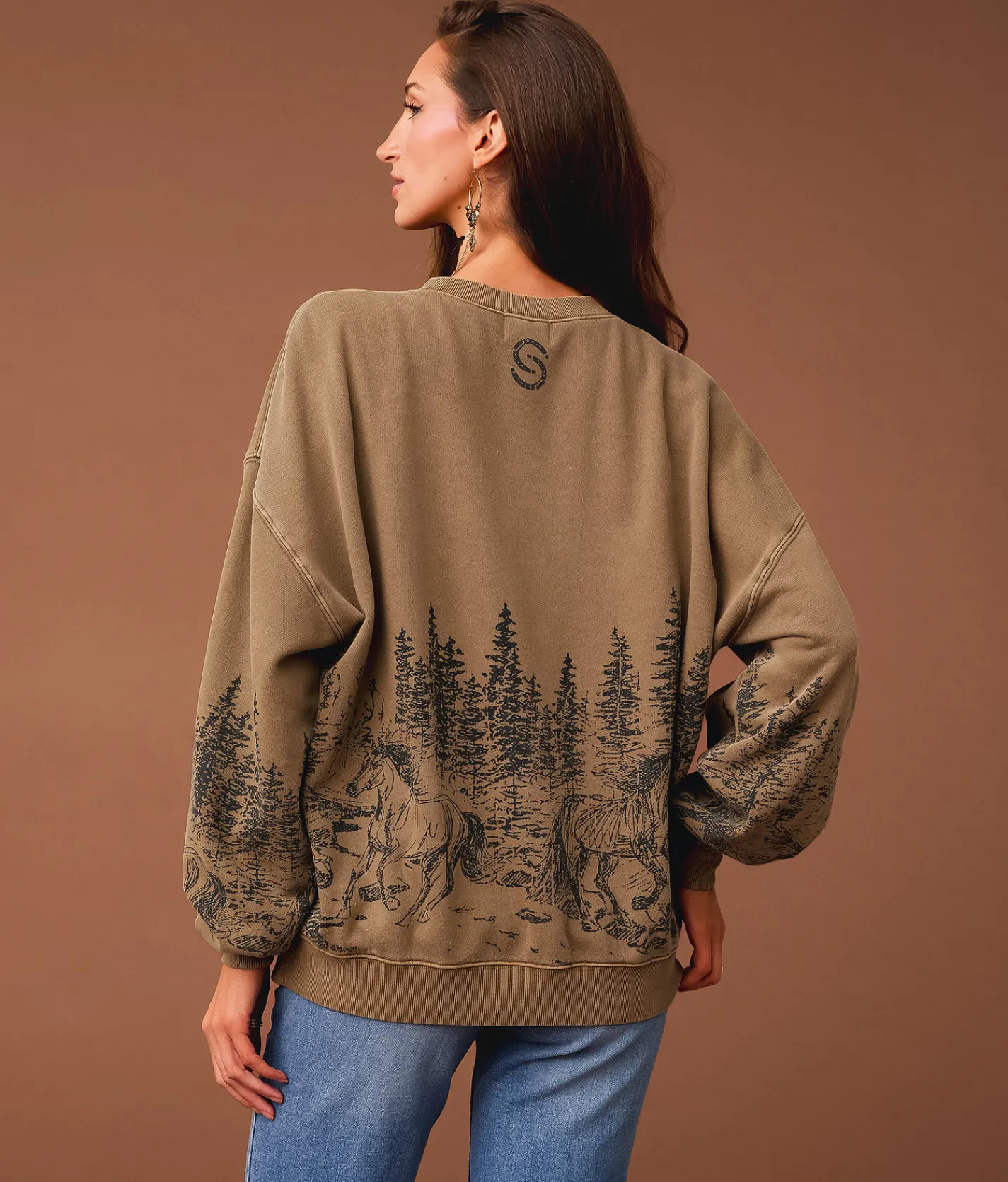 Tops | Sterling & Stitch Wild Horses Oversized Pullover Coca Mocha
