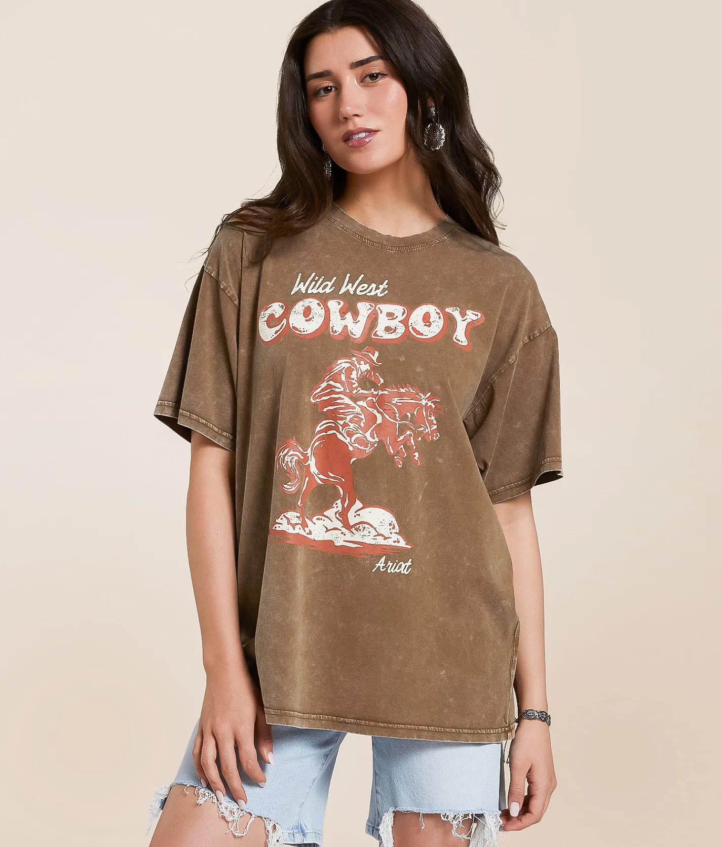 Tops | Ariat Wild West Oversized T-Shirt Toffee