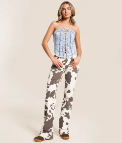VERVET by Flying Monkey Willa Trouser Stretch Jean Cow Print Clearance