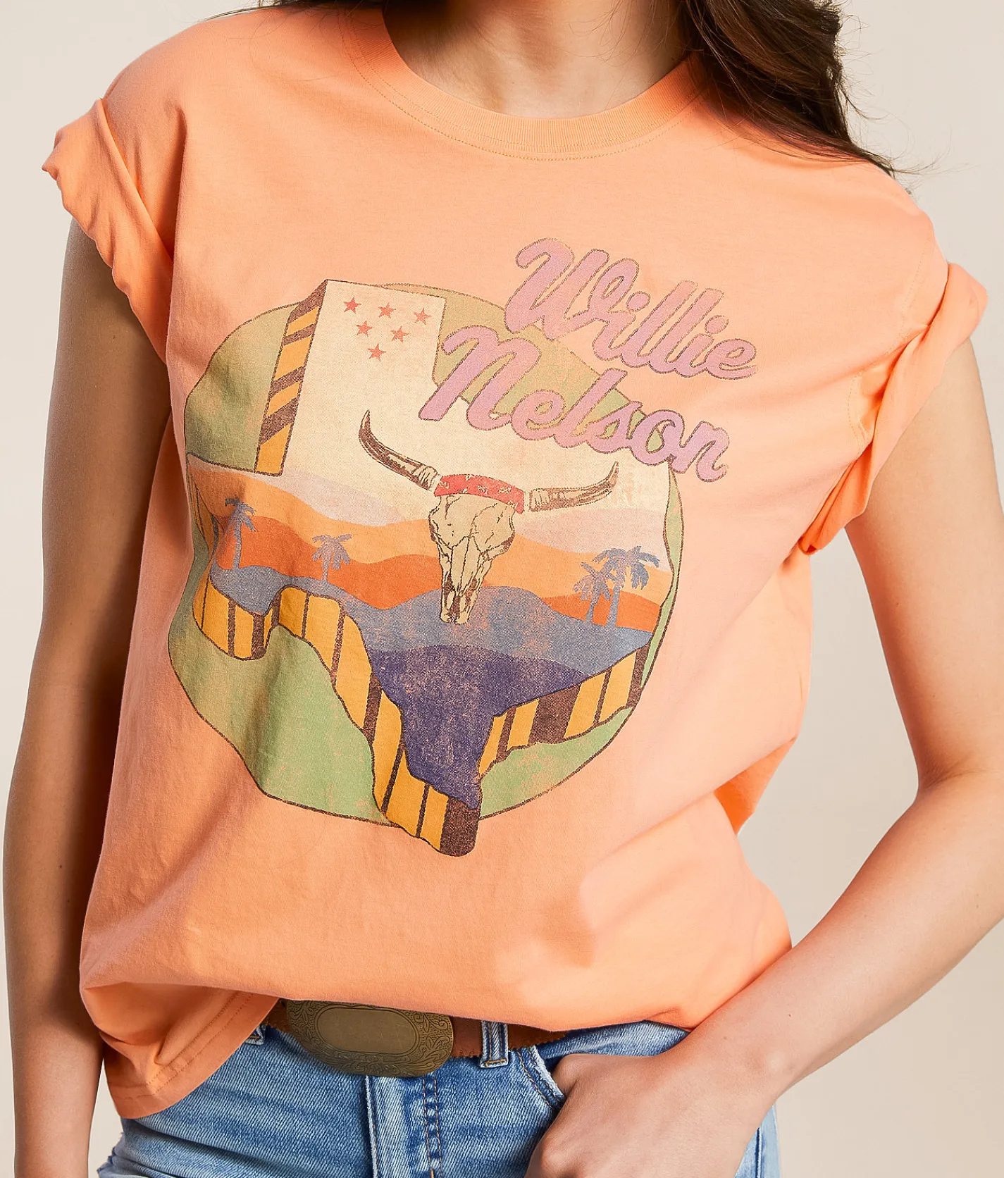 Life Clothing Willie Nelson Texas Oversized Band T-Shirt Coral Reef Best