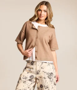 Willow & Root Willow & Root Marled Cardigan Sweater Coral Blush Best