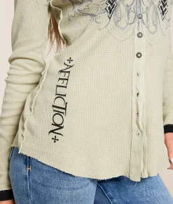 Tops | Affliction Winged Dagger Hooded Thermal Shirt Sand Lava Wash