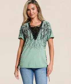 Tops | Affliction Winged Dagger T-Shirt Pale Green Reactive