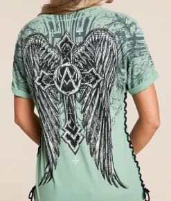 Tops | Affliction Winged Dagger T-Shirt Pale Green Reactive
