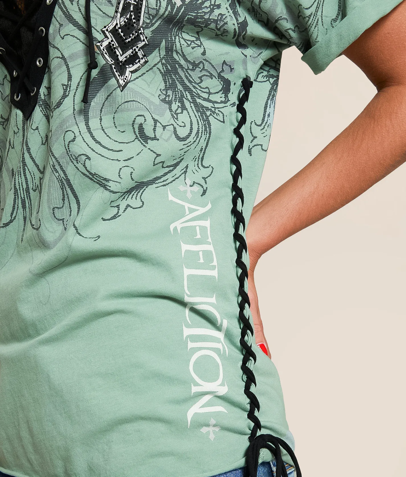 Tops | Affliction Winged Dagger T-Shirt Pale Green Reactive