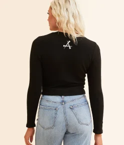 Tops | Affliction Winged Up Cropped Thermal Black