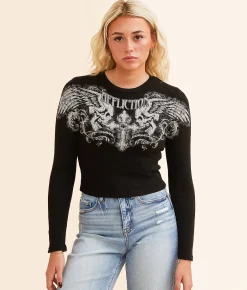 Tops | Affliction Winged Up Cropped Thermal Black