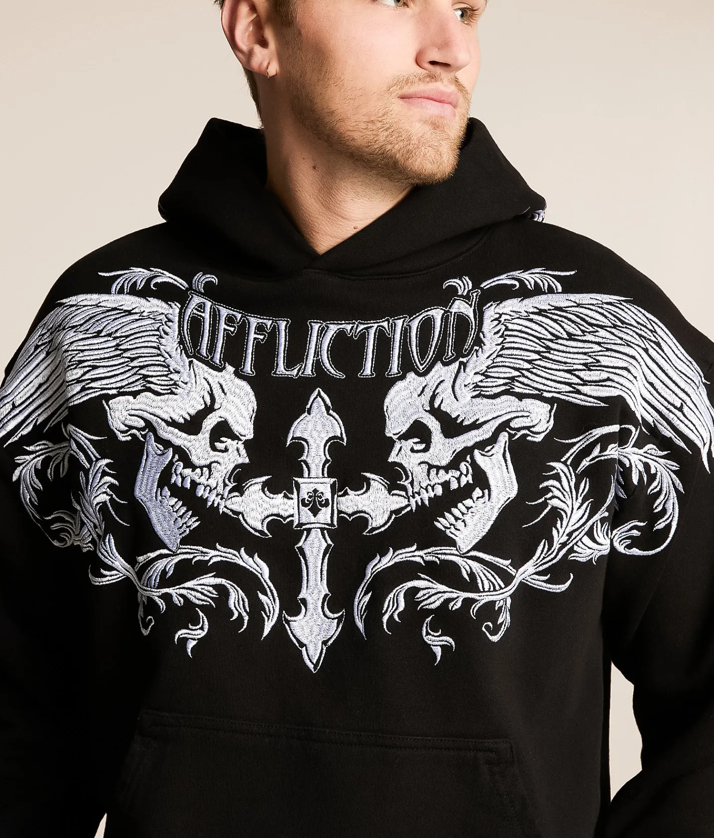 Tops | Affliction Winged Up Hooded Sweatshirt Black