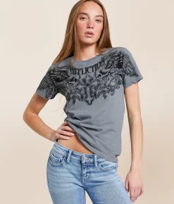Affliction Winged Up T-Shirt Silver Grey Reactive Hot