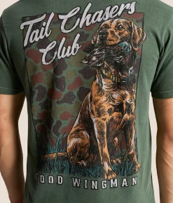 Tops|Graphic T-Shirts | Tail Chasers Club Wingman T-Shirt Laurel Wreath Pigment Dye