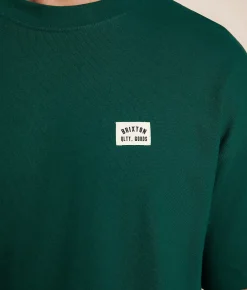 Graphic T-Shirts | Brixton Woodburn Heavy Weight T-Shirt Deep Emerald Classic Wash