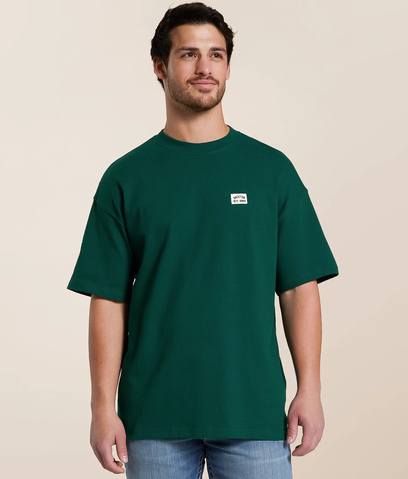Graphic T-Shirts | Brixton Woodburn Heavy Weight T-Shirt Deep Emerald Classic Wash