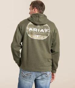 Tops | Ariat Wooden Barb Seal Hooded Sweatshirt Olive Heather
