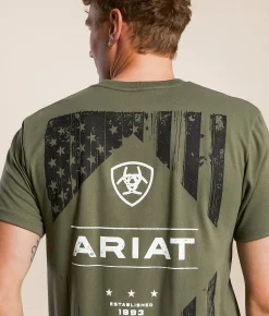 Ariat Wooden Diamond Flag T-Shirt Surplus Green New