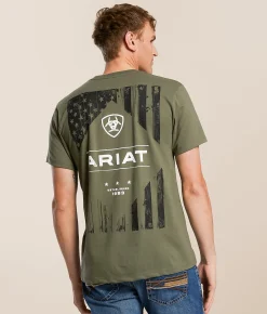 Ariat Wooden Diamond Flag T-Shirt Surplus Green New
