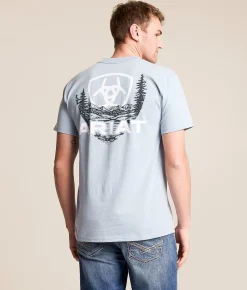 Tops|Graphic T-Shirts | Ariat Woodland Lock T-Shirt Artic Blue Good Grey