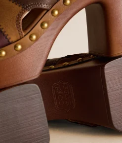 Frye and Co. Wylie Patchworks Heeled Sandal Maroon Multi Cairo