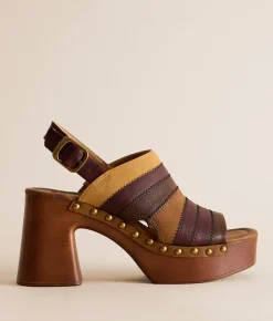 Frye and Co. Wylie Patchworks Heeled Sandal Maroon Multi Cairo