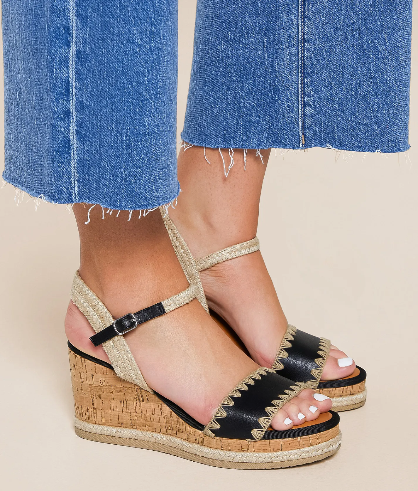 Mia Yennifer Wedge Sandal Black Natural Best