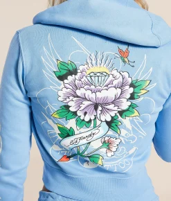 Tops | Ed Hardy Y2K Flower Skulls Cropped Hoodie Powder Blue