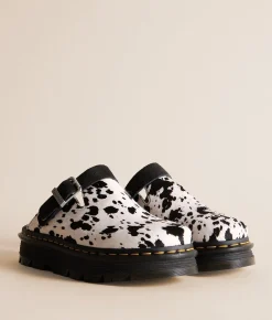 Shoes | Dr. Martens Zebzag Cow Leather Mule Black And Cream Dalmation