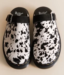 Shoes | Dr. Martens Zebzag Cow Leather Mule Black And Cream Dalmation