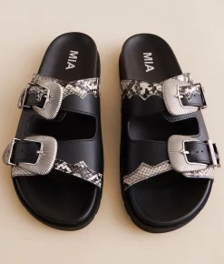 Mia Zefyri Double Strap Sandal Black Beige New
