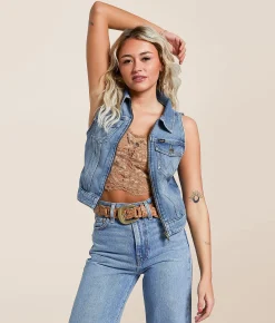 Tops|Coats & Jackets | Wrangler® Zip Down Denim Cropped Vest Dallas