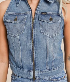 Tops|Coats & Jackets | Wrangler® Zip Down Denim Cropped Vest Dallas